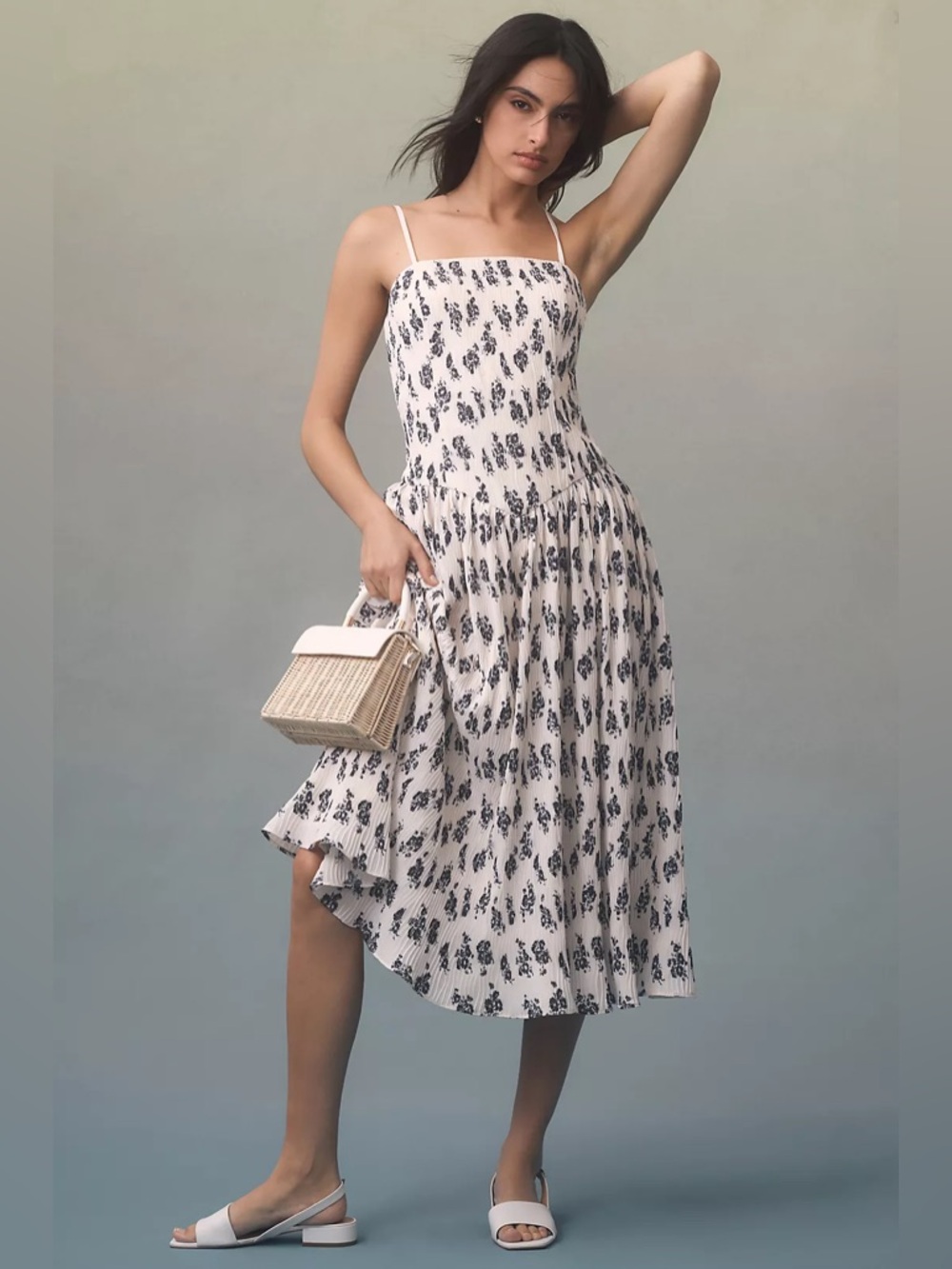 Hutch Drop-Waist Plissé Midi Dress Size L